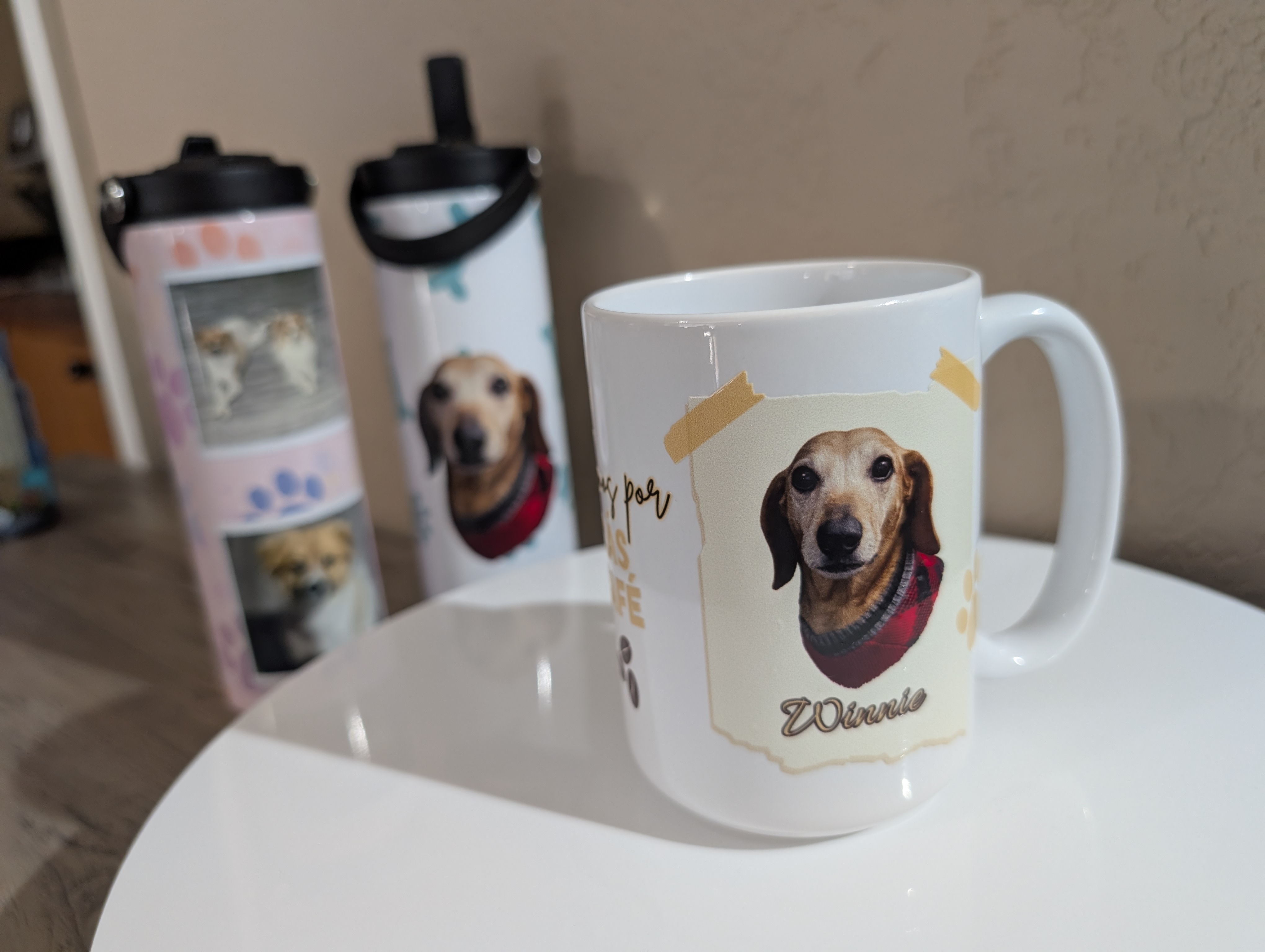 Personalized mug and tumblers with a pet photo