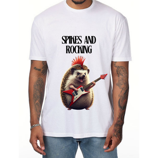 Spikes and Rocking Hedgehog T-Shirt - Funny Music Lover Tee for Men- Vibrancy GG