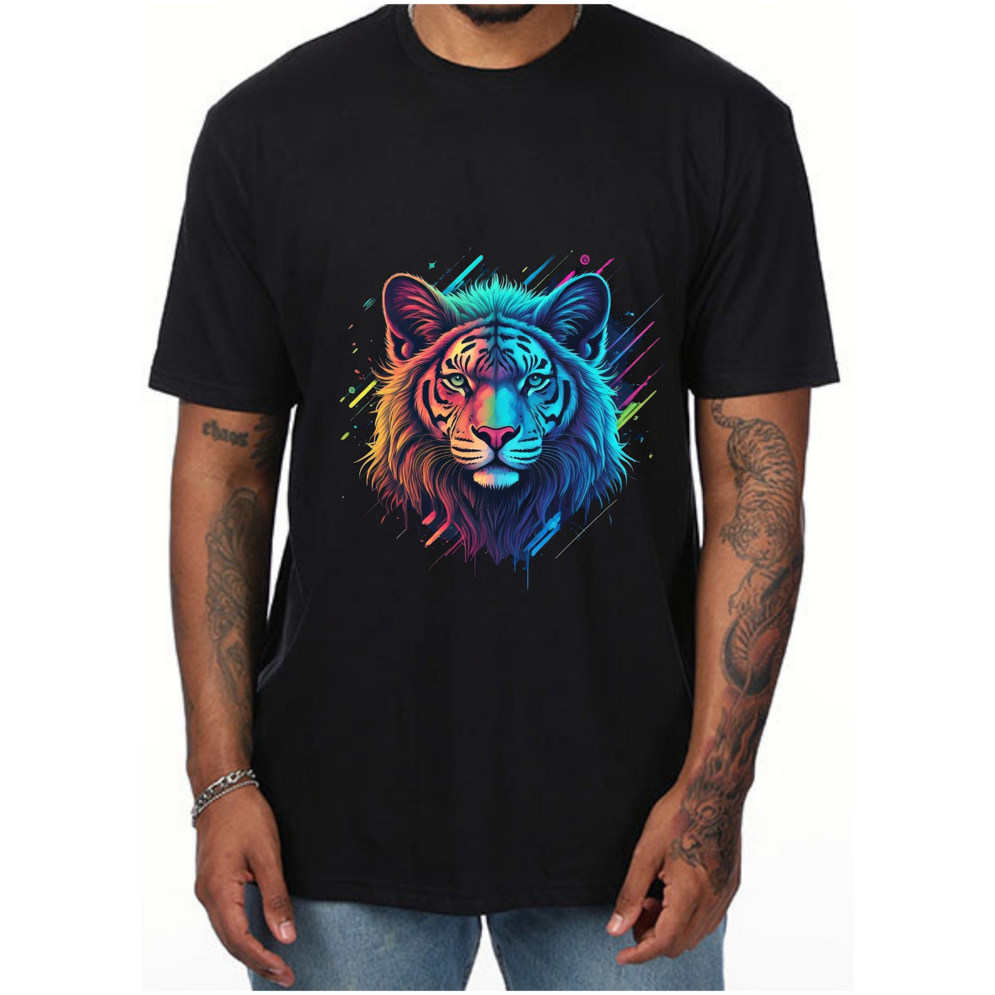 Neon Lion  T-Shirt – Bold Animal Graphic Tee for Men- Vibrancy GG