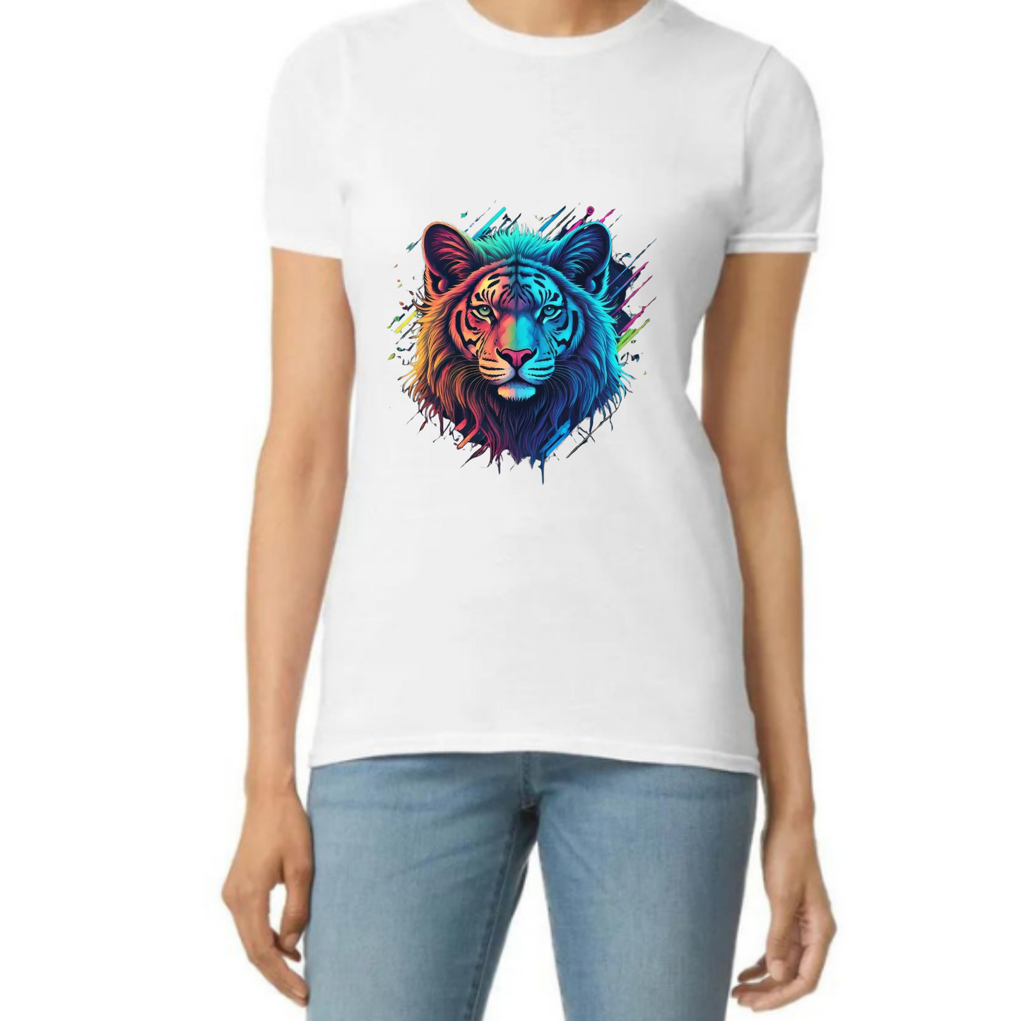 Neon Lion  T-Shirt – Bold Animal Graphic Tee for Women- Vibrancy GG