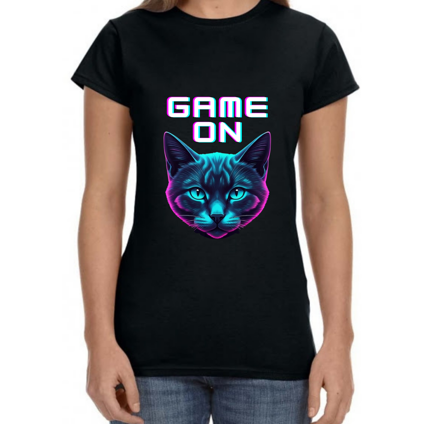 Game On Cat T-Shirt - Gamer Cat Lover Tee for Women - Vibrancy GG