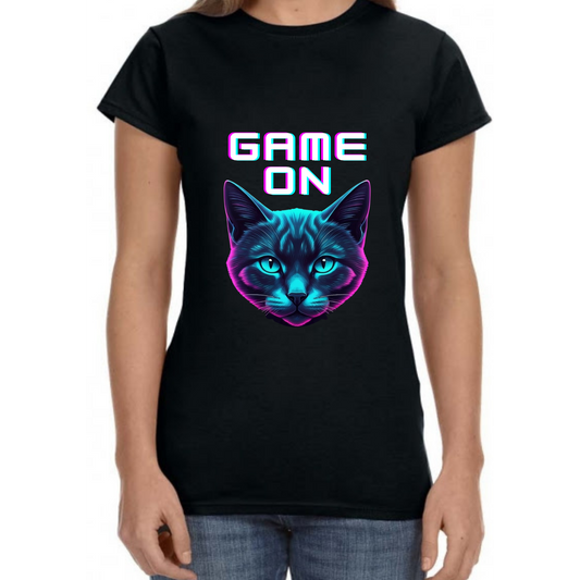 Game On Cat T-Shirt - Gamer Cat Lover Tee for Women - Vibrancy GG