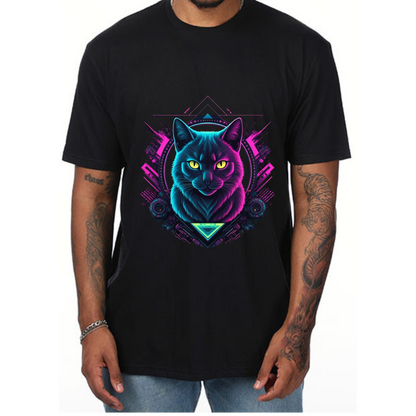 Cyberpunk Cat T-Shirt - Futuristic Feline Tee for Men  - Vibracy GG