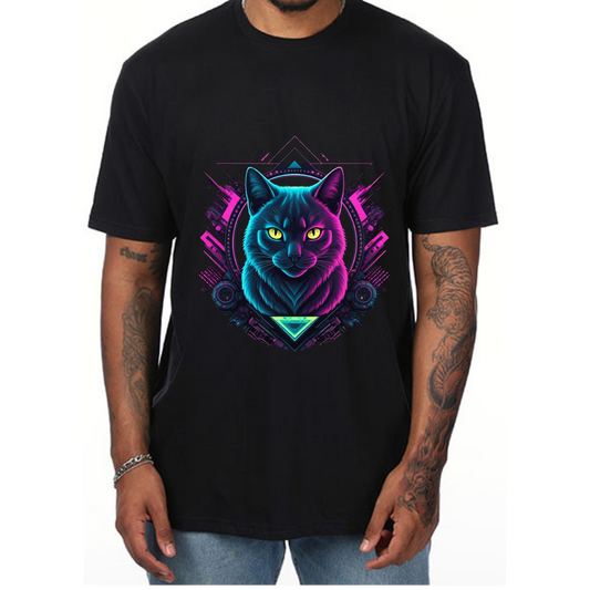 Cyberpunk Cat T-Shirt - Futuristic Feline Tee for Men  - Vibracy GG