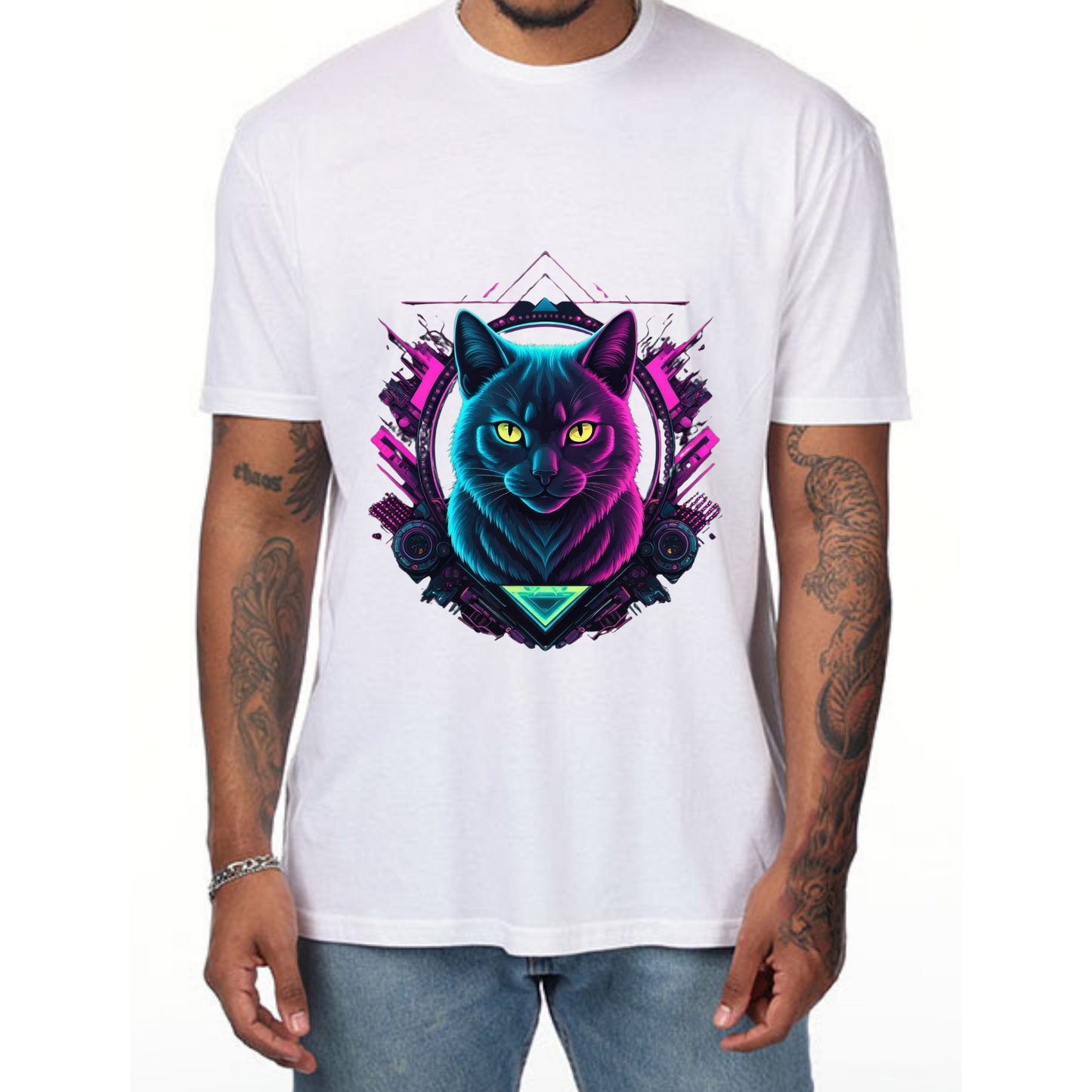 Cyberpunk Cat T-Shirt - Futuristic Feline Tee for Men  - Vibracy GG