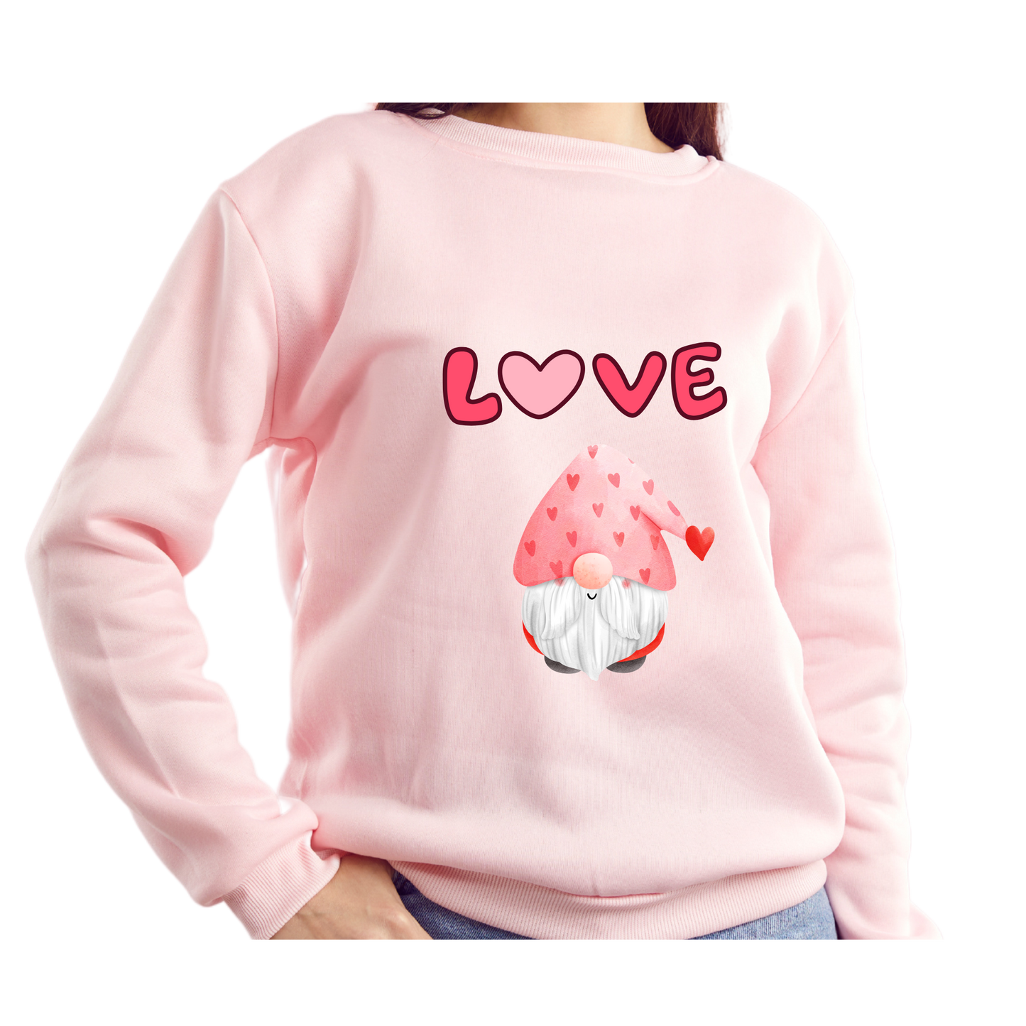 Valentine's Day Pink Sweatshirt - Cute Gnome "Love" Design