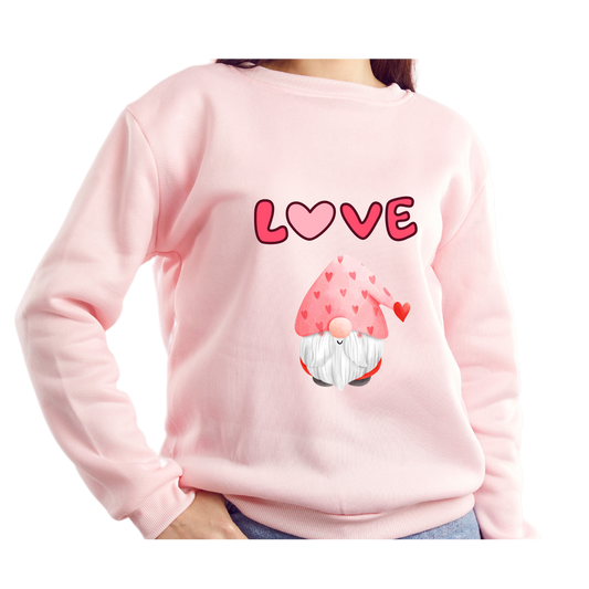 Valentine's Day Pink Sweatshirt - Cute Gnome "Love" Design