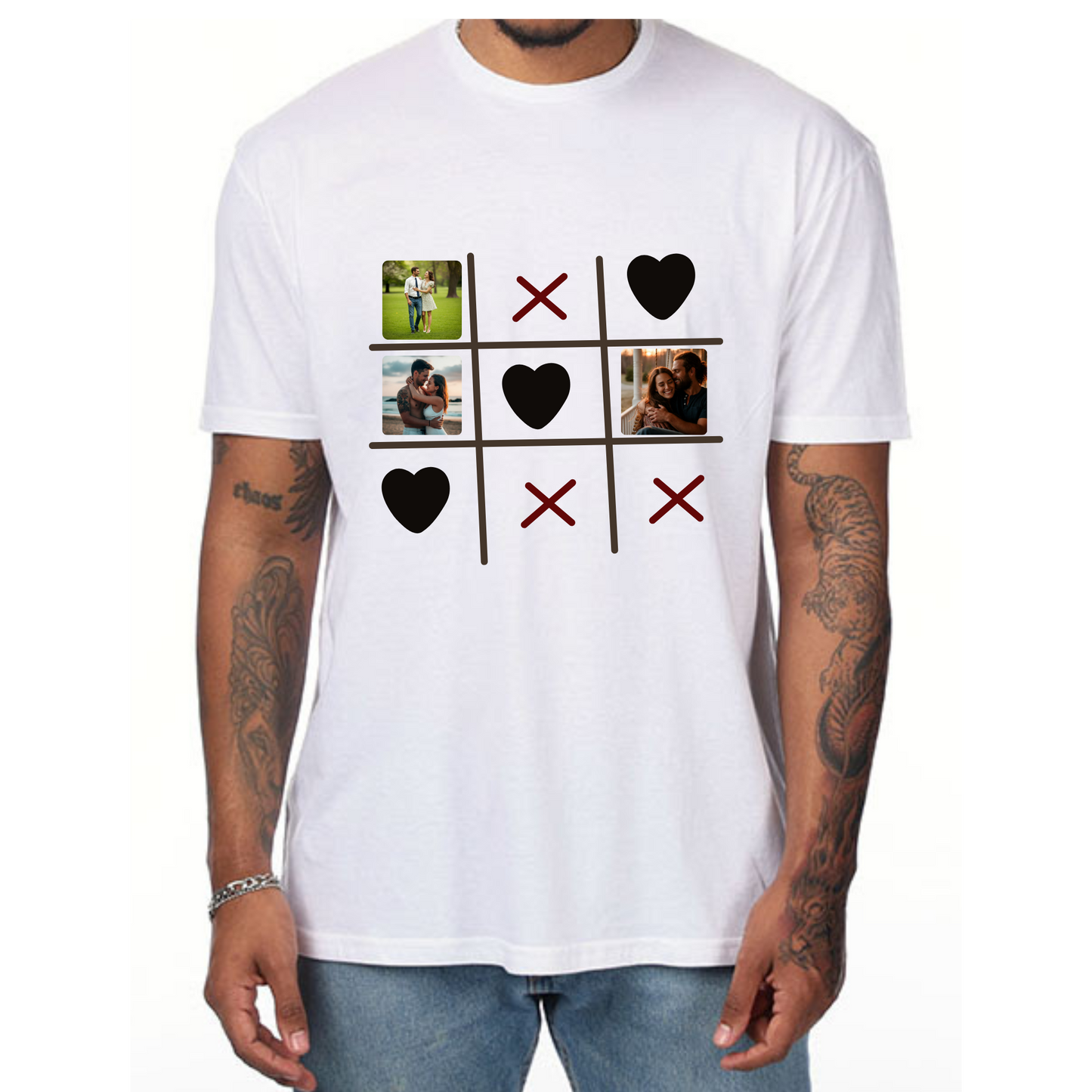 Customizable Tic-Tac-Toe Love T-Shirt - Add Your Photos