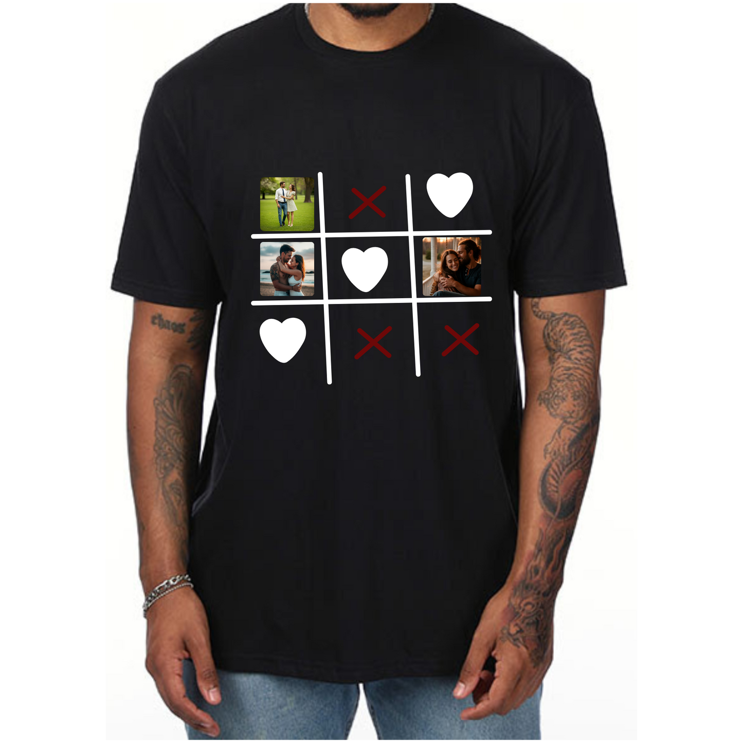 Customizable Tic-Tac-Toe Love T-Shirt - Add Your Photos